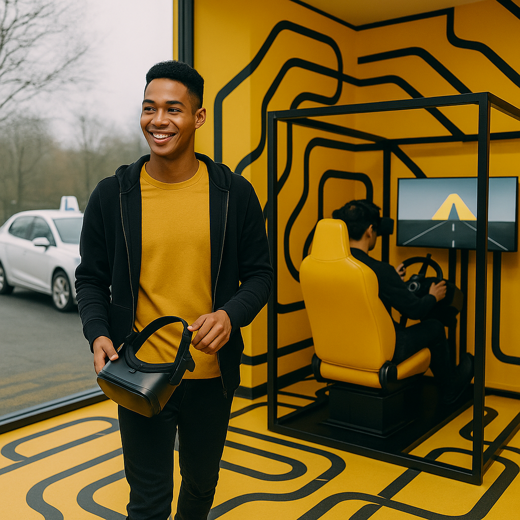 Een jongere bij de simulatoren van StartRijden